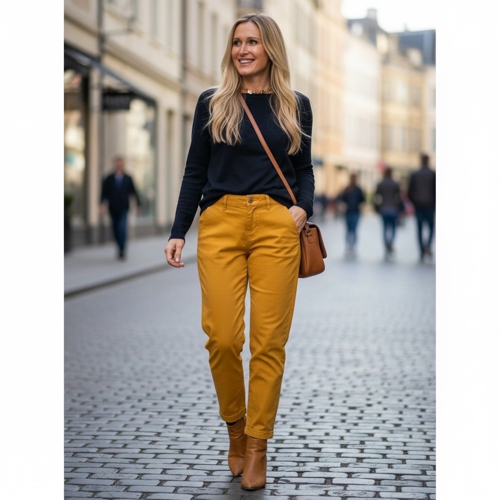 prAna Kara Jeans Mustard Yellow Stretch Denim Tapered Leg Pants‎ Womens Size 0